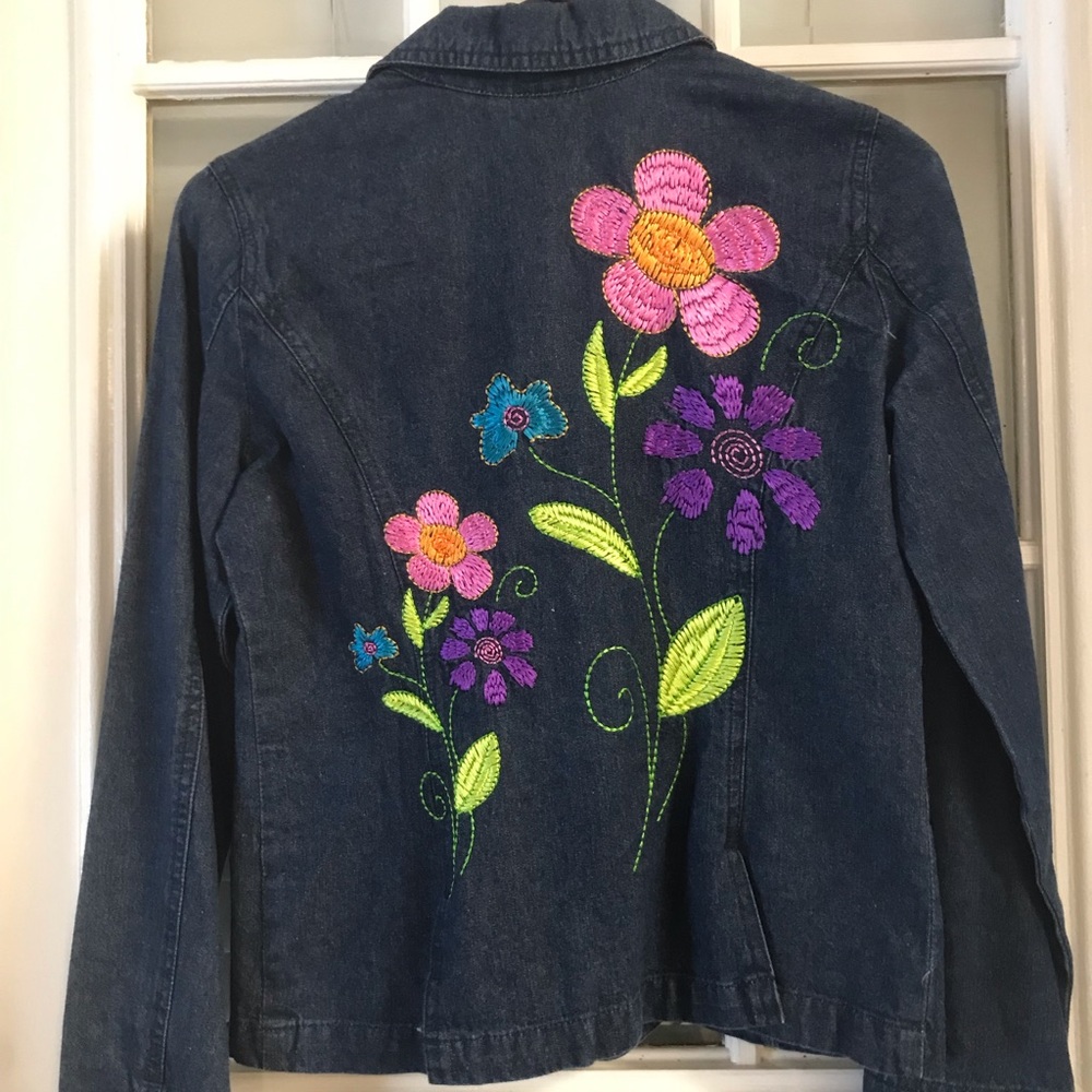 Lightweight Denim Jacket with Floral Embroidery